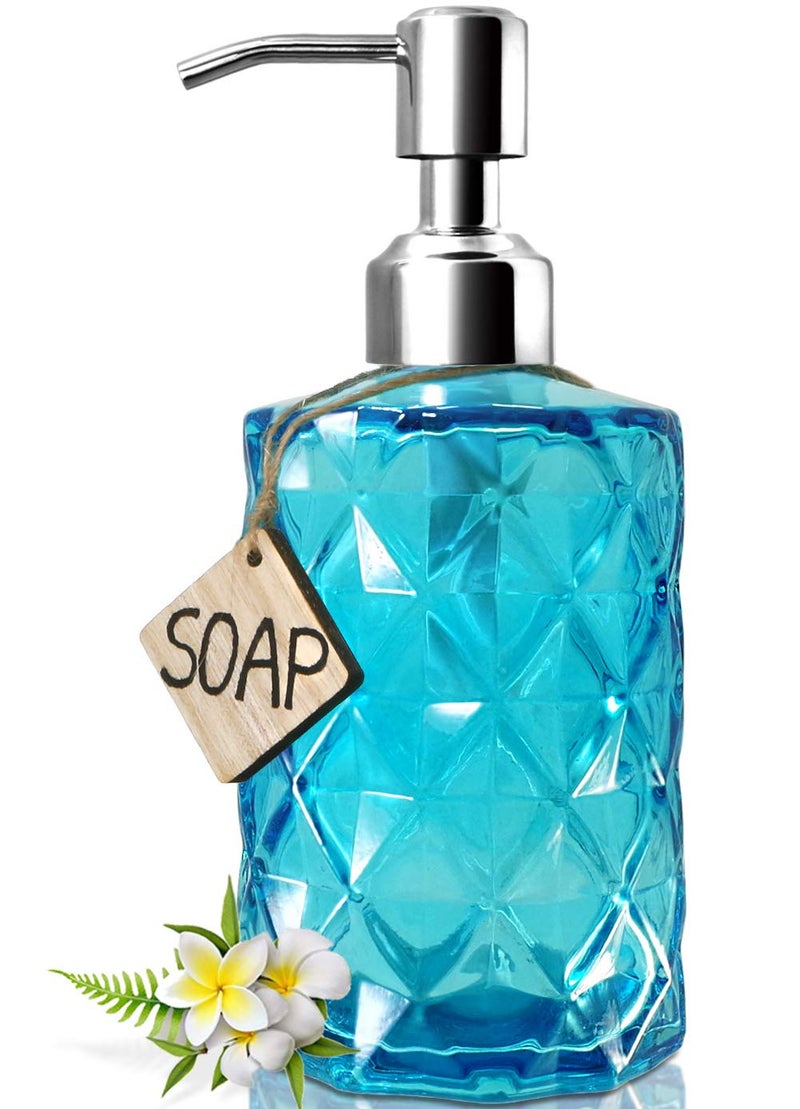 JASAI Diamond Design Soap Dispenser with 304 Rust Proof Stainless Steel Soap Pump, 12 Ounce Kitchen Soap Dispenser for Bathroom, Hand Soap, Dish Soap (Clear Blue). - Image 1